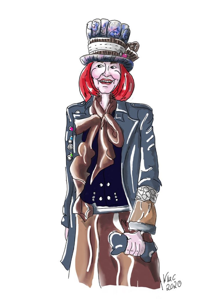 Karikatur Verkleidung Charly Schockoladenfabrik gemalt von Kajta Meier-Chromik